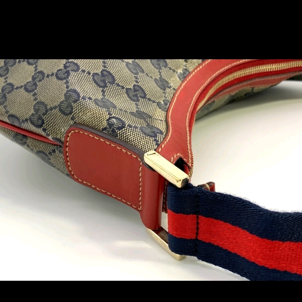 Authentic Gucci Blue Monogram Canvas Crossbody Bag with Red Trim With COA - Picture 10 of 16